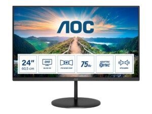 AOC Q24V4EA - LED monitor - 24" (23.8" viewable) - 2560 x 1440 QHD @ 75 Hz - IPS - 250 cd/m² - 1000:1 - 4 ms - HDMI, DisplayPort - speakers - black