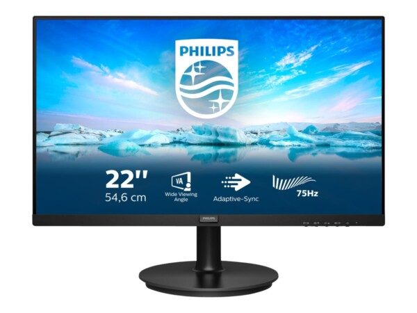 Philips V-line 222V8LA - LED monitor - 22" (21.5" viewable) - 1920 x 1080 Full HD (1080p) @ 75 Hz - VA - 250 cd/m² - 3000:1 - 4 ms - HDMI, VGA, DisplayPort - speakers - textured black